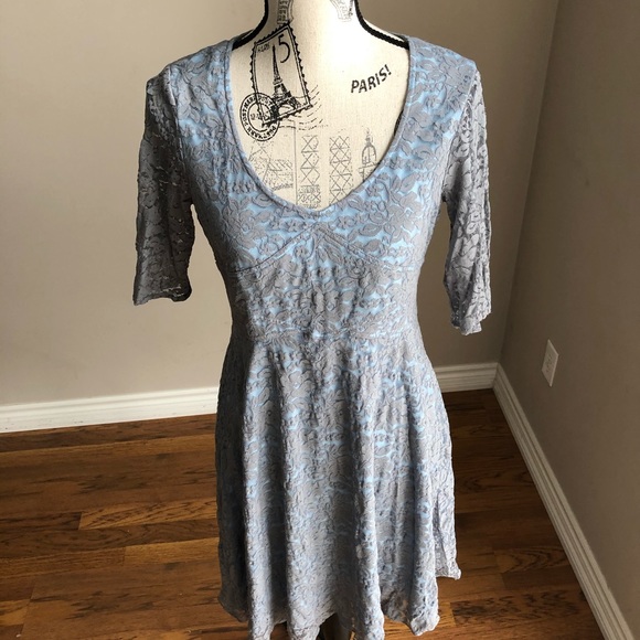 Z Spoke Zac Posen Grey blue lace overlay dress 8 - Picture 4 of 8